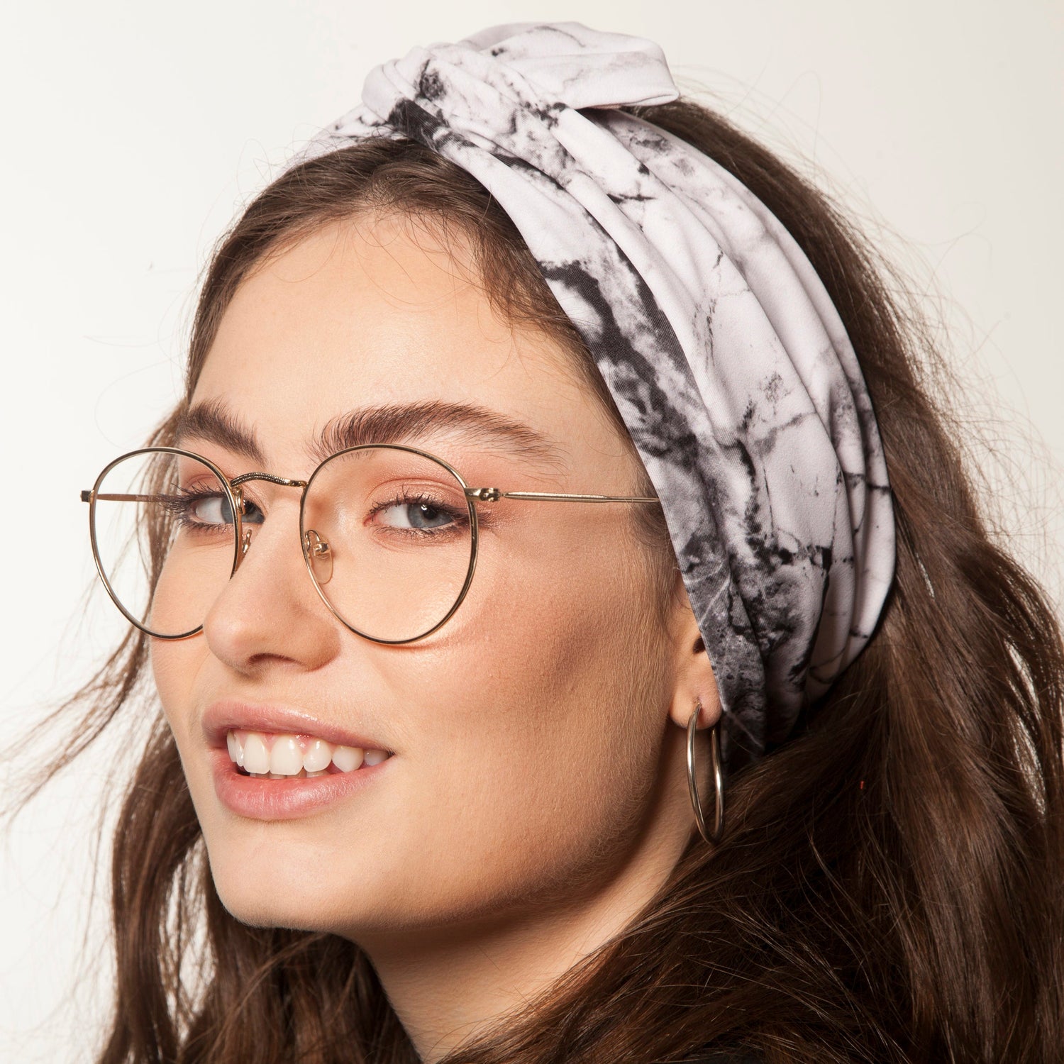 Velcro Lotus Headband, White Marbled