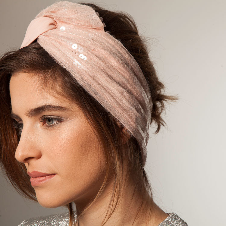 Velcro Lotus Headband, Pink &amp; Nude Sparkles