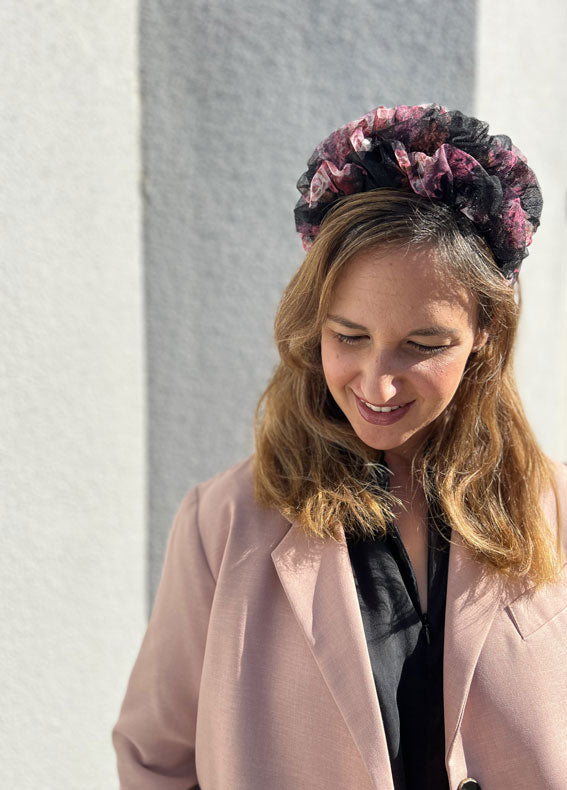 Medium Renee Headband, Black Floral